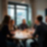 A team collaborating at a round table, showcasing teamwork and communication.