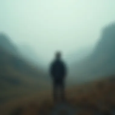 Isolation in Nature A solitary figure gazing out at a vast landscape, embodying the feeling of isolation.