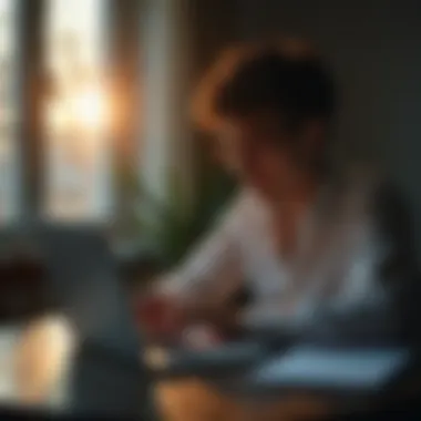 A person thoughtfully composing a message on a laptop