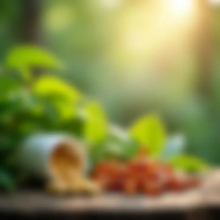 Herbal supplements displayed with a backdrop of nature