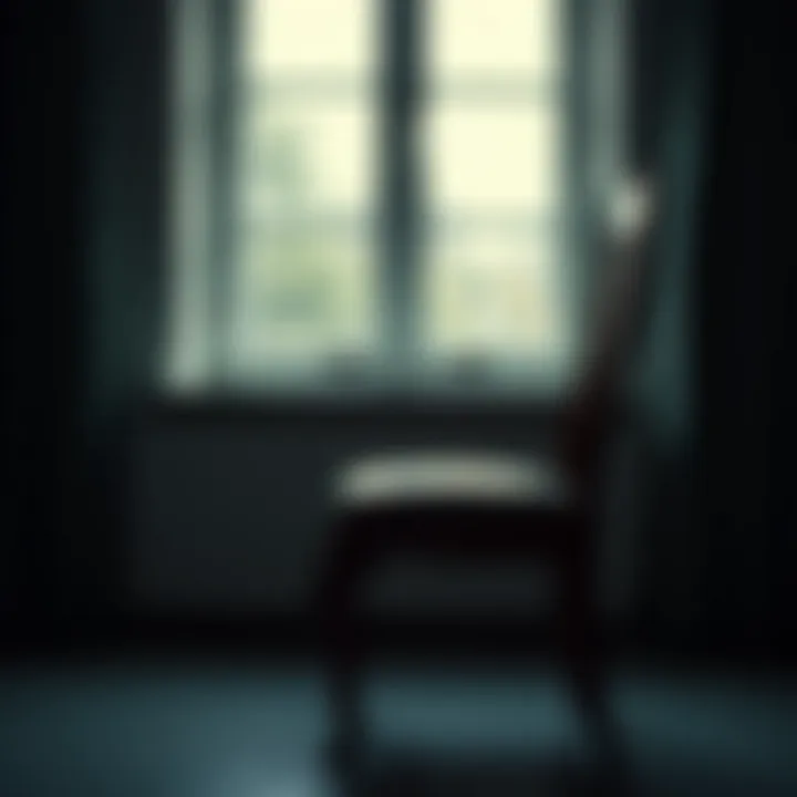 Close-up of an empty chair next to a window, evoking feelings of absence and solitude.