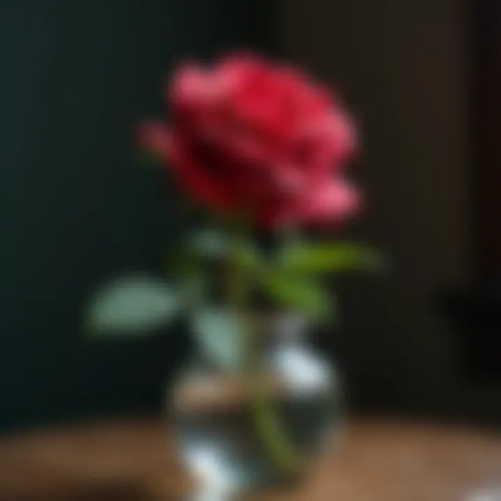 A single rose wilting in a vase, symbolizing fading love