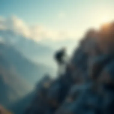 A person climbing a mountain symbolizing personal growth