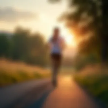 Exercise as a Natural Stress Reliever A serene landscape showcasing an individual jogging along a picturesque path.