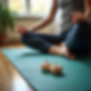 Mindfulness and Exercise: A Path to Calm A close-up of a yoga mat with calming elements, indicating mindfulness through exercise.